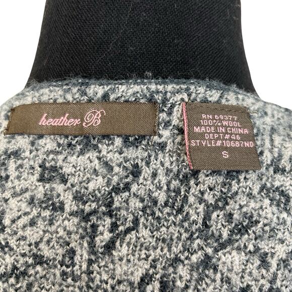 Heather B Gray Black Leaf Print Belted Cardigan Jacket Boho Artsy Flare Sleeve S - Picture 9 of 13